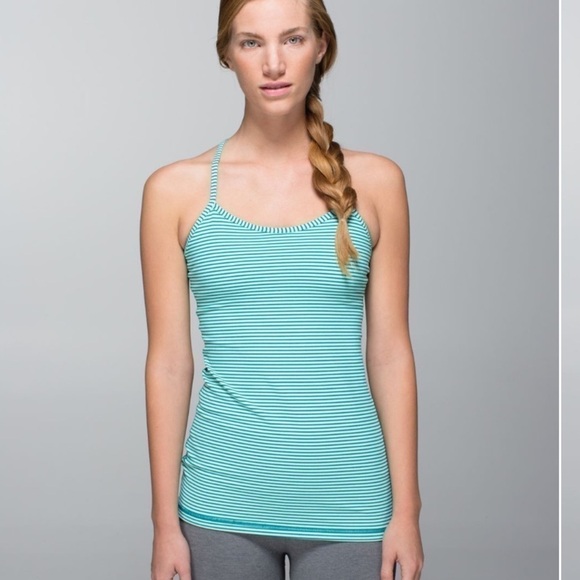 Lululemon Power Y Tank *Luon Hyper Stripe Toothpaste Real Teal size 10 - Picture 1 of 13